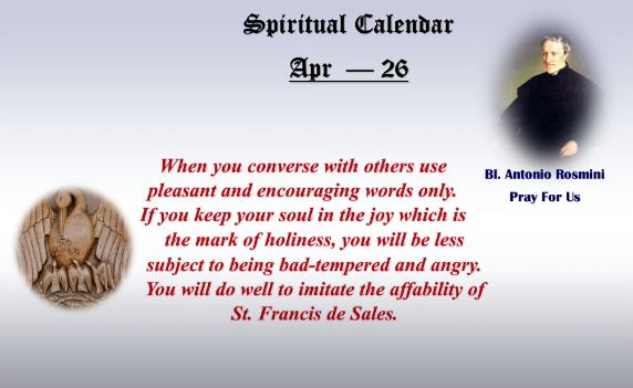 SPIRITUAL CALENDAR 26th April