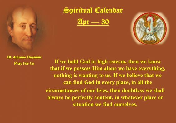 SPIRITUAL CALENDAR 30th April