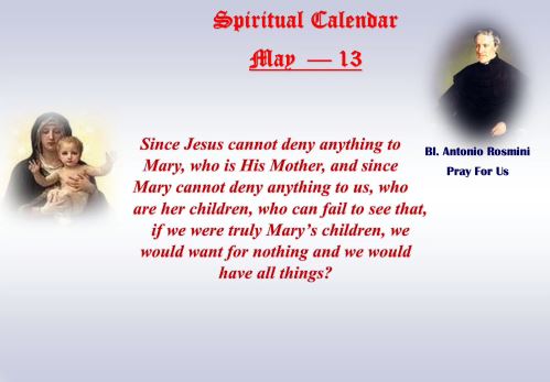 SPIRITUAL CALENDAR 13th May