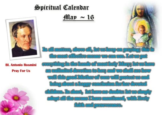SPIRITUAL CALENDAR 16th May