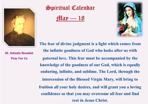 SPIRITUAL CALENDAR 18th May