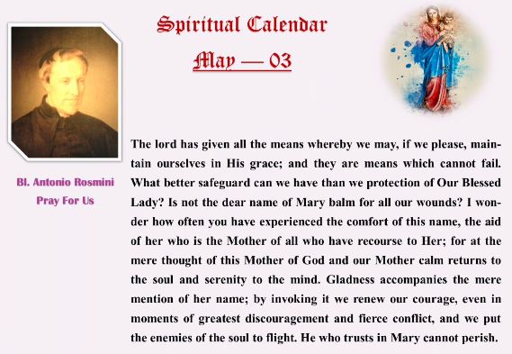 SPIRITUAL CALENDAR 3rd May